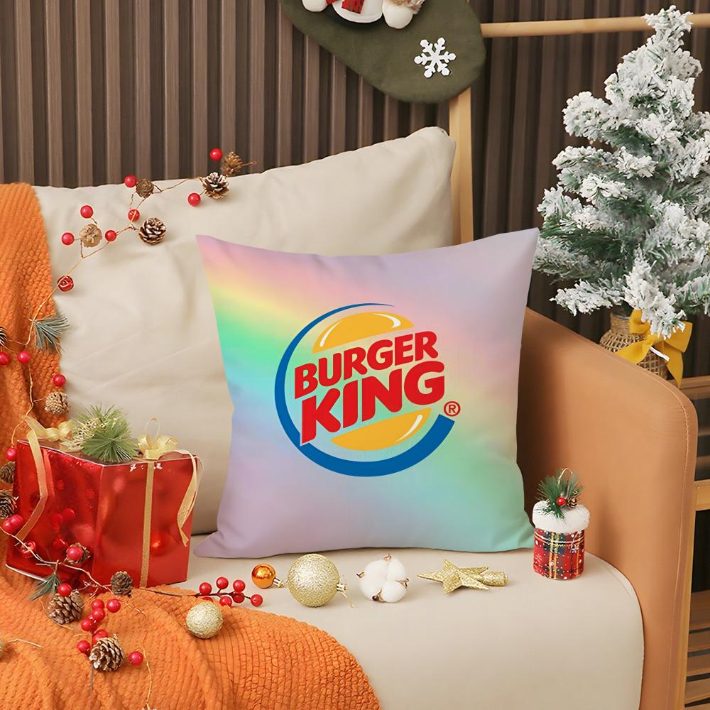 Food b-Burger King Pillow Case Anti-dustmite Pillow Invisible Zipper Silky Short Plush Sofa Cushion Cover