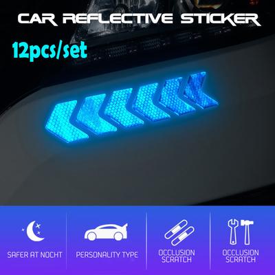 12Pcs/Set Car Reflective Sticker Arrows Pattern Warning Decals For Motorcycle Auto Tail Bar Bumper Safety Car Decor Accessories