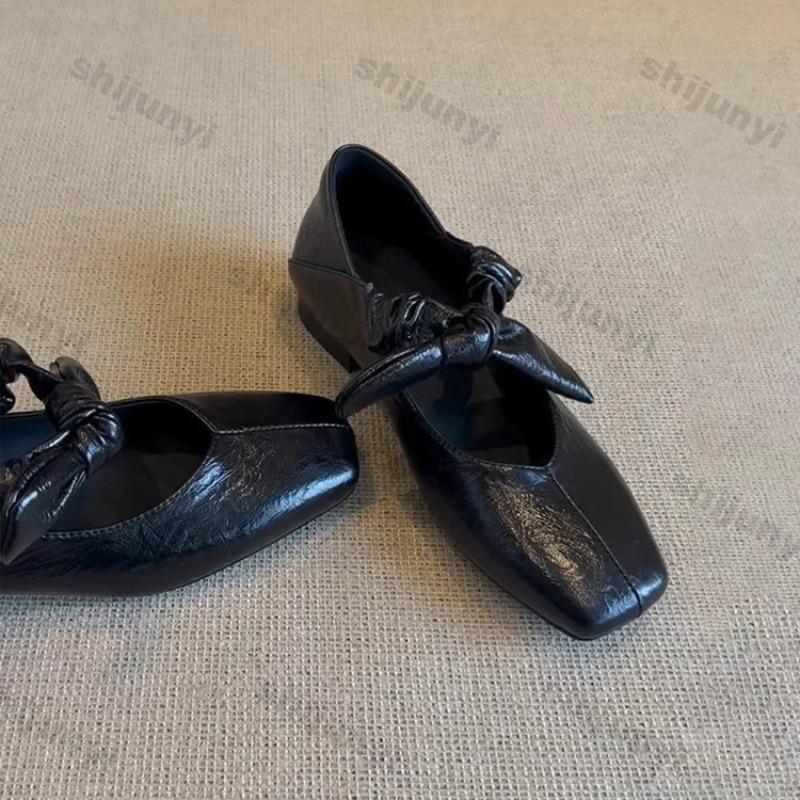 2025 New Fashion Summer Bow Flats Women's Soft Sole Lightweight Slip on Mary Jane Shoes Comfortable Square Toe Casual Shoes