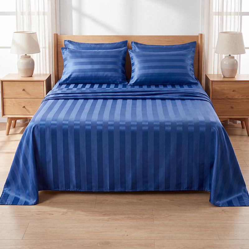 Cross-Border Satin Stripe Bed Sheet & Pillowcase Set for Oversized Double Bed