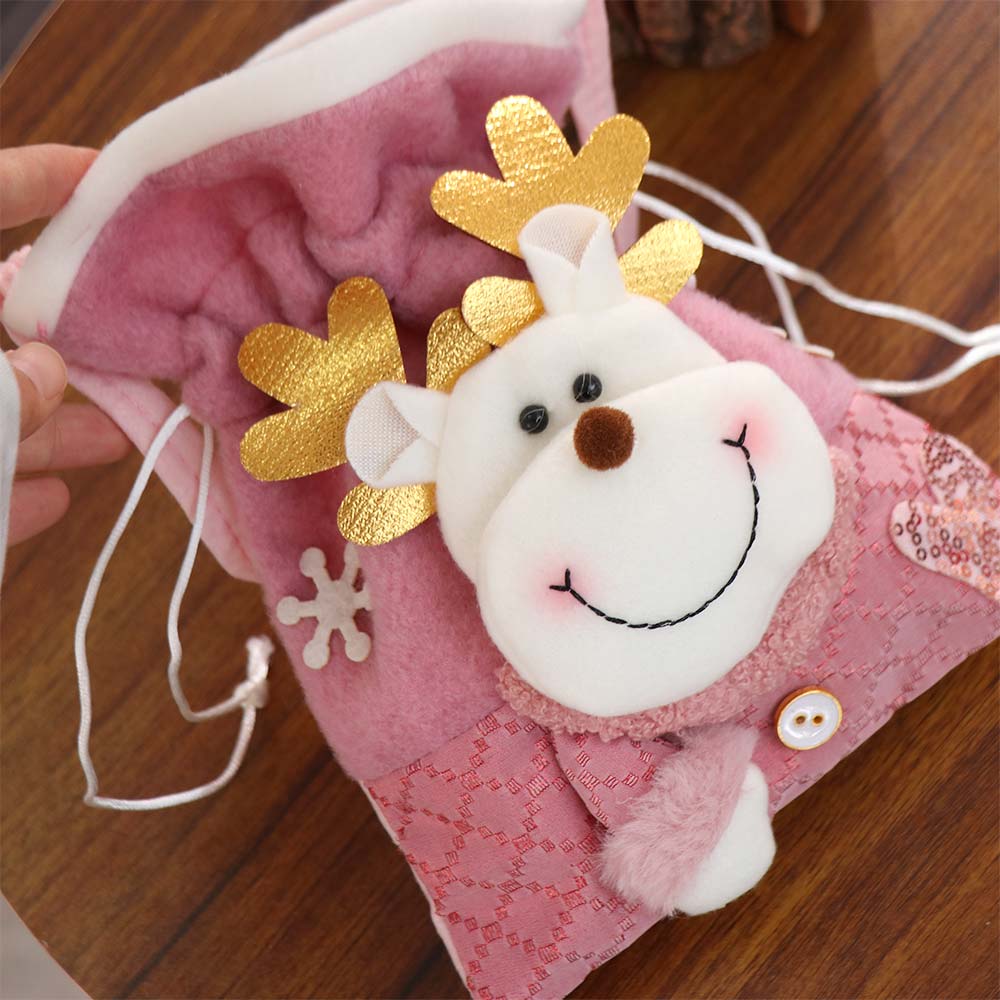 Plush Christmas Candy Bag Cloth Christmas Gift Drawstring Bags Santa Claus Gift Bags  Female/Girls