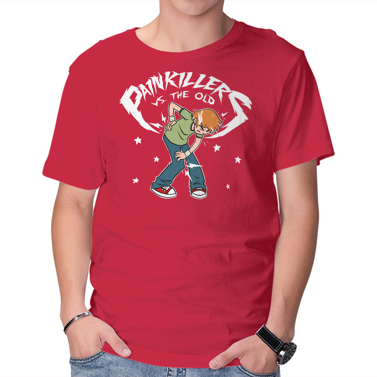 Unisex Crew Neck T-Shirt Painkillers Vs The Old Graphic Short Sleeve Casual Tee S