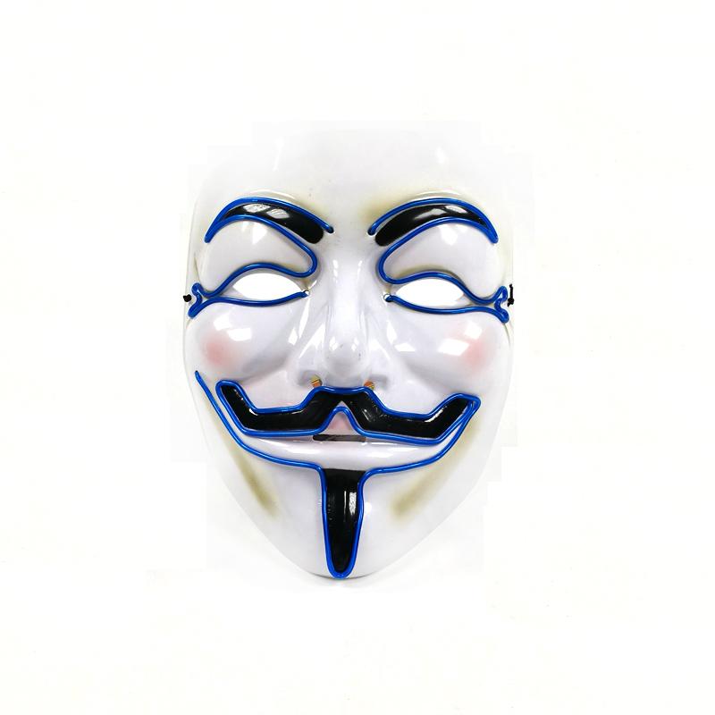 Halloween Glowing V Mask EL Wire Neon Light Up Anonymous Mask Cosplay Horror Luminous Mask for Man Women Haunted House Props