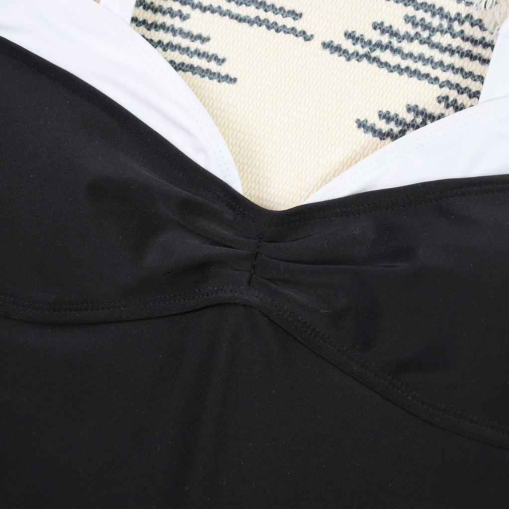 2025 Schicker europäischer & amerikanischer V-Ausschnitt Schwarz-Weiß Colorblock Einteiliger Badeanzug für Damen