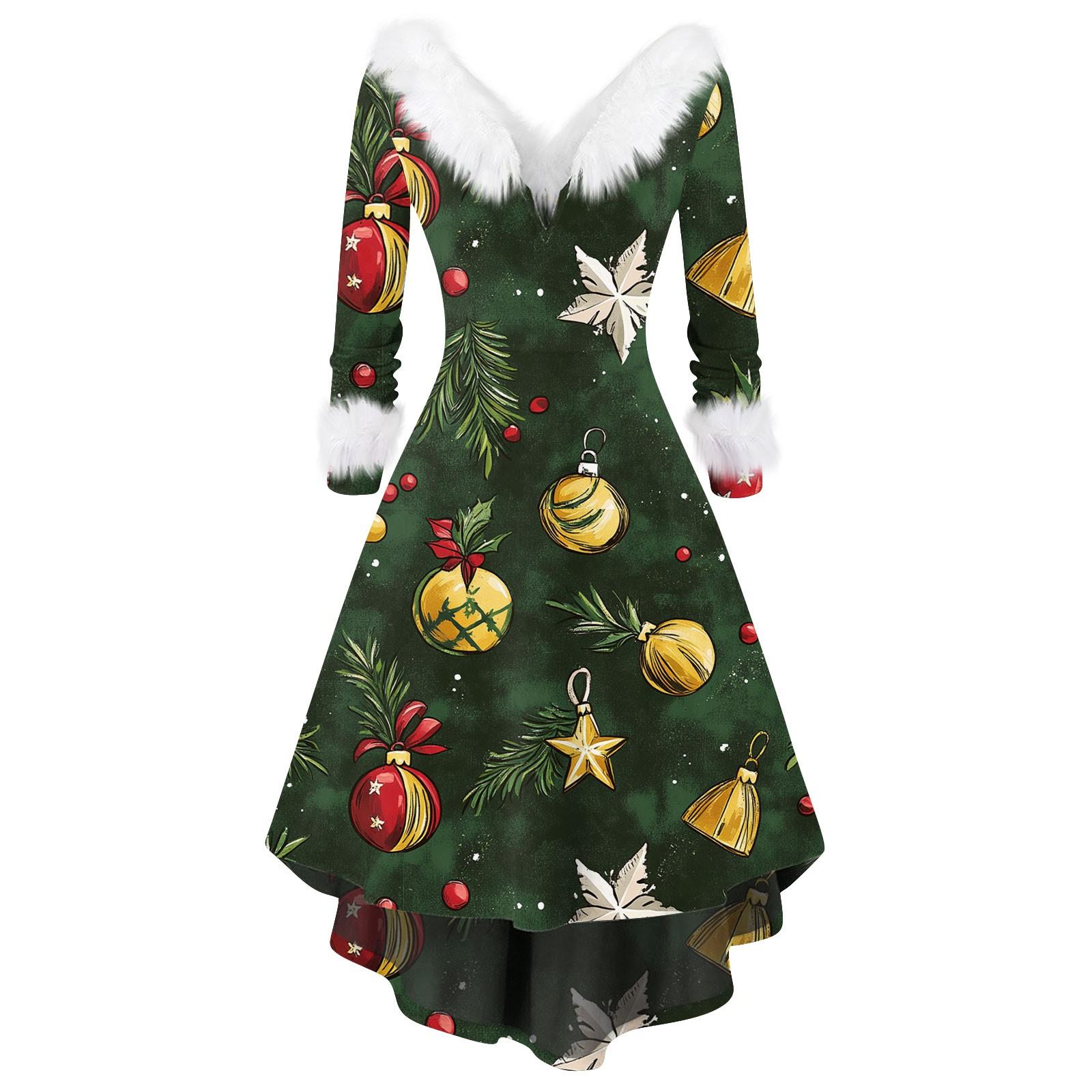 

Жіноча модна повсякденна вечірня сукня з різдвяним принтом і довгими рукавами з V-подібним вирізом XXXXL