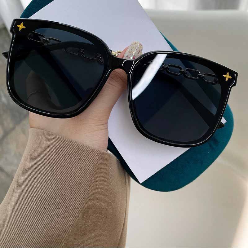 Übergroße quadratische Rahmenkette Sonnenbrille UV400 Schutz Retro Chic Brille für Damen