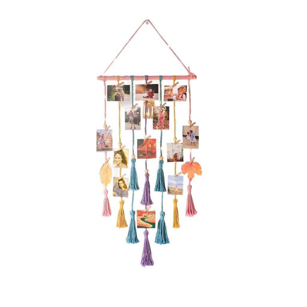 Bohemian Lace Wall Hanging Photo Display with Lights and Clips for Bedroom Decoration