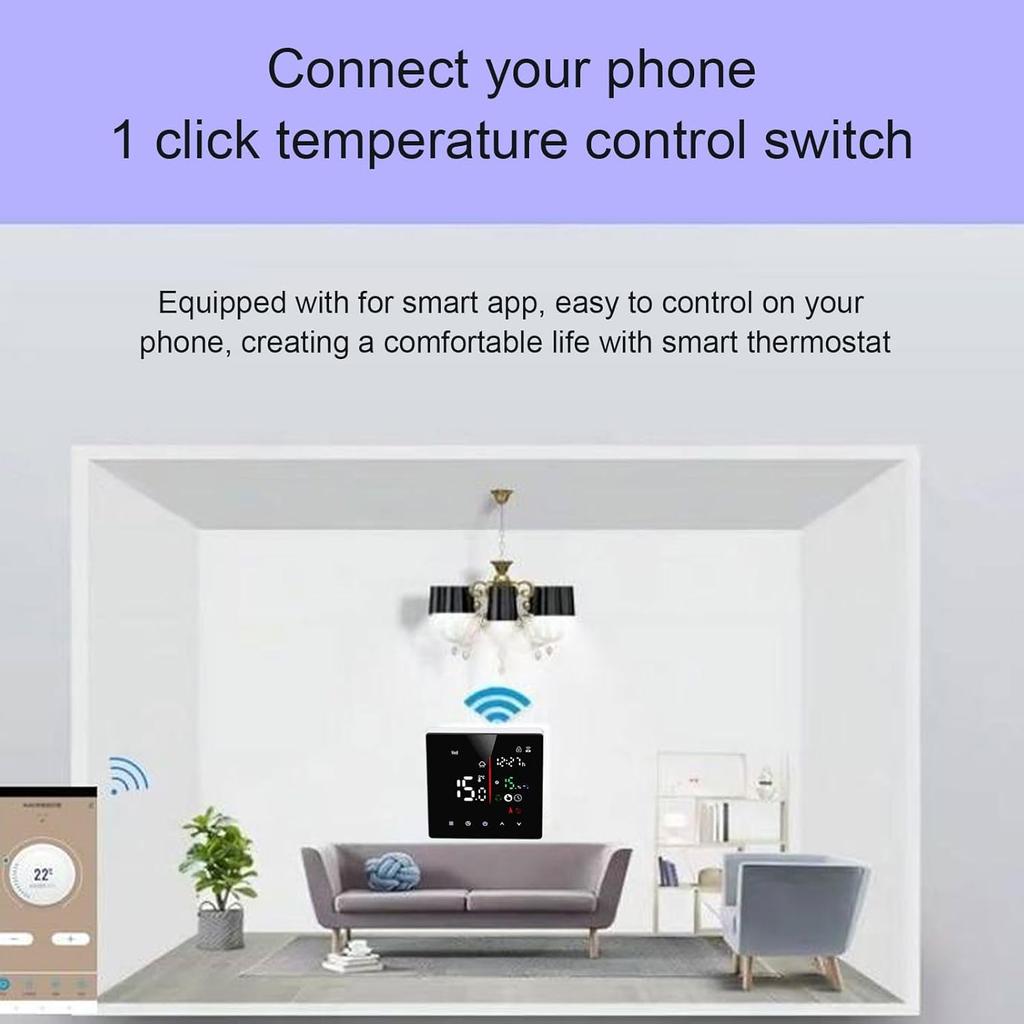 Smart Touchscreen Digital Thermostat, APP Control, 90‑240V LED Display 7 Day Programmable Control Smart Home Thermostat for TUYA AC, for Home,