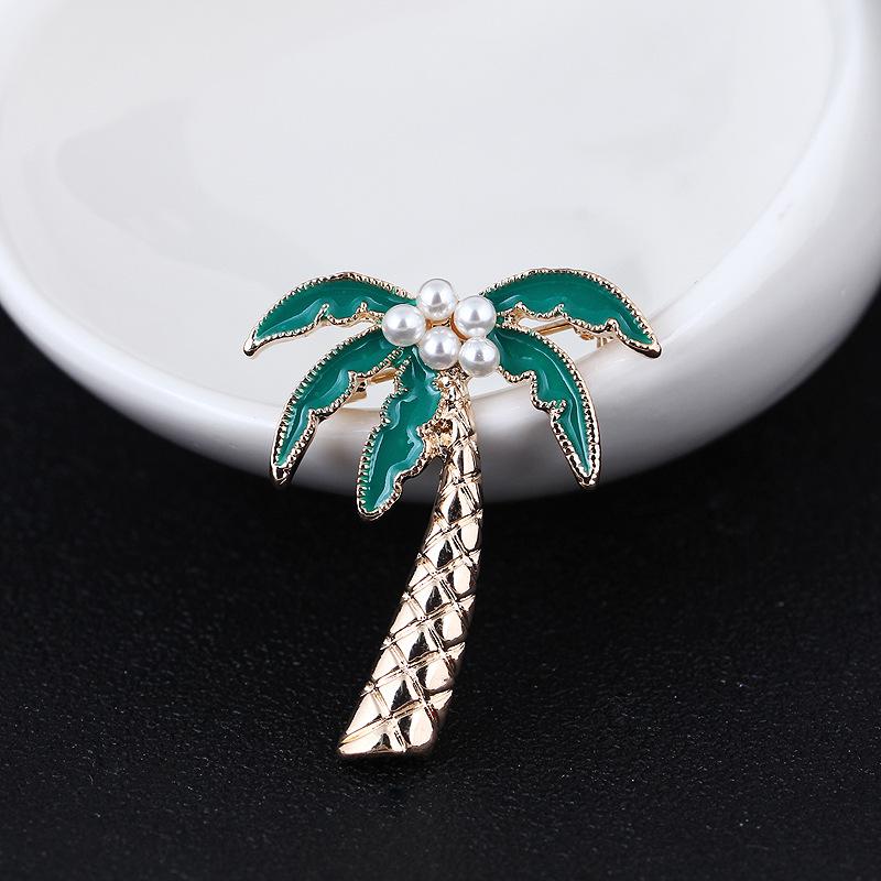 Personalised Pearl Coconut Tree Oil Drop Hundred Match Plant Simple Anti-travelling Men and Women Accessories Decorative Brooches