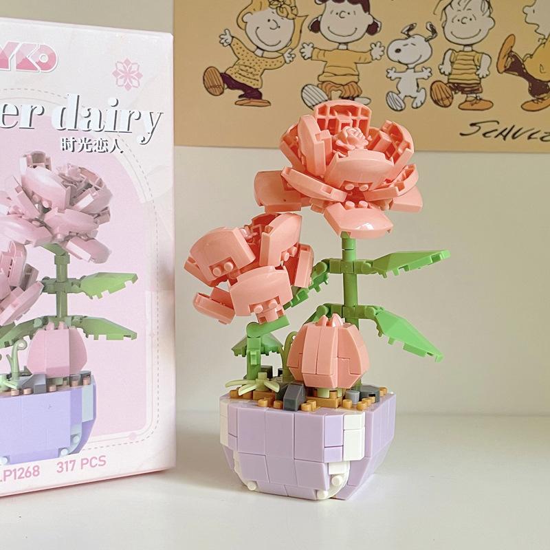 Simulated Flower Building Blocks, Sunflowers, Roses, Succulent Potted Plants, Eternal Building Blocks, Flower Bouquets, and Children's Toys
