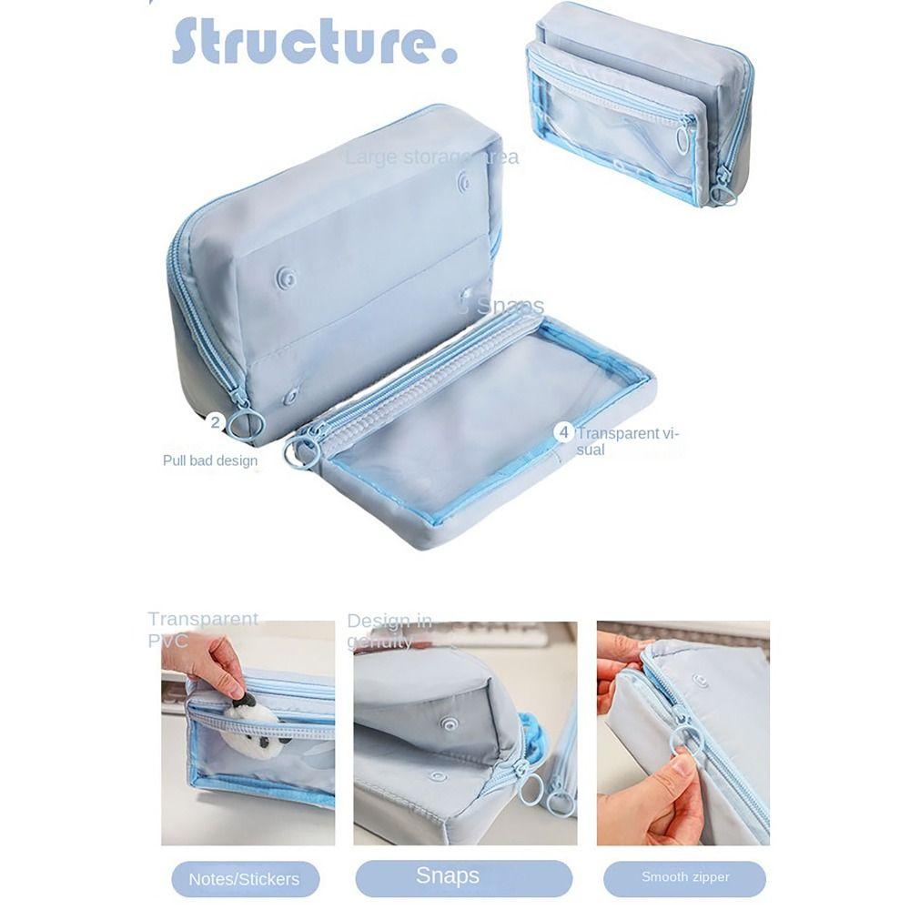 Folding Pen Holder Design Pencil Case Clear Front Window Stationery Storage Pouch  for Student Gift