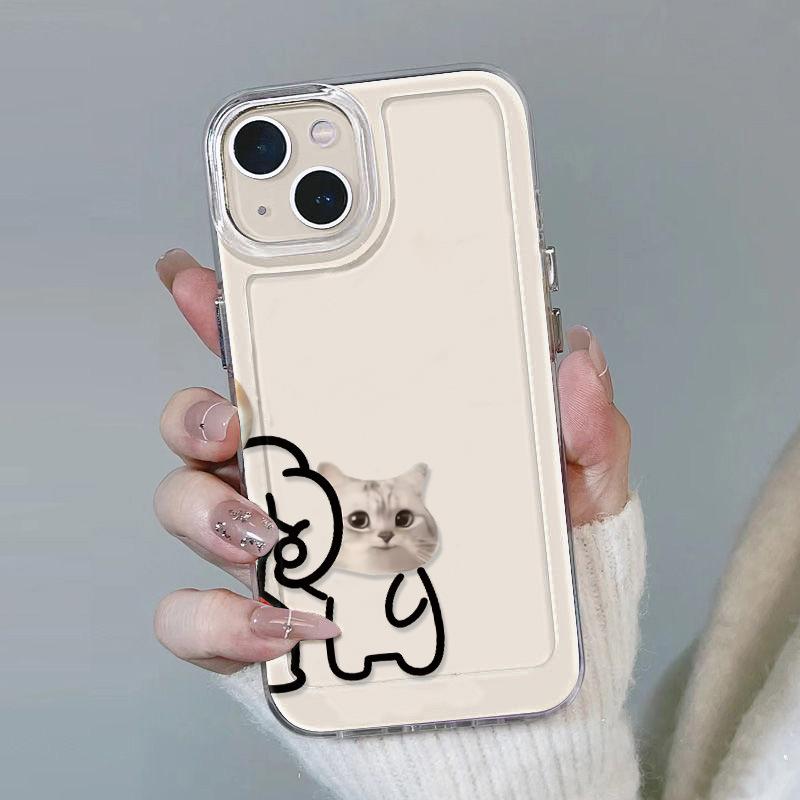Simple and Funny Line Cat Is Suitable for iPhone17promax Mobile Phone Case Apple 16 Transparent 14/13 Fine Hole 15.