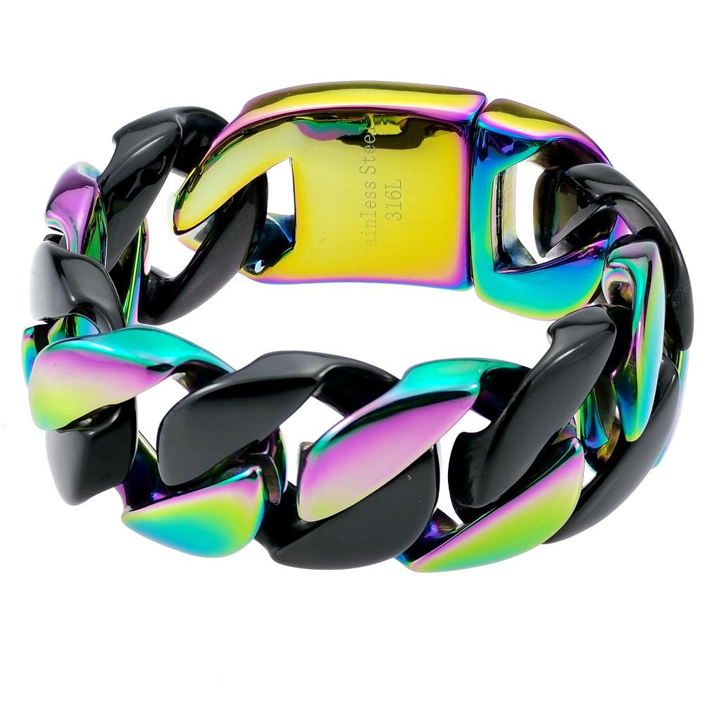 32mm Width Bling Massive 316L Stainless Steel Iridescent & Black Hip Hop Bracelet Designer Chrams