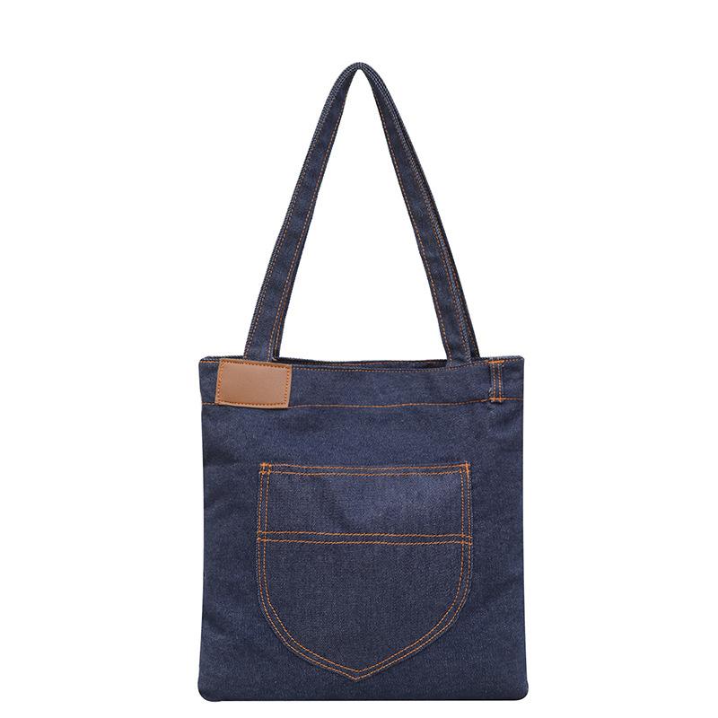 

New Casual Canvas Bag Large Capacity Women s Underarm Bag Sen Moe Denim Tote Bag Student Class Bag синій