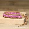 Purple Imperial Jasper Square Bead Wrap Bracelet – Gold Accent Leather Boho Jewelry, Passion Protection Gift for Women