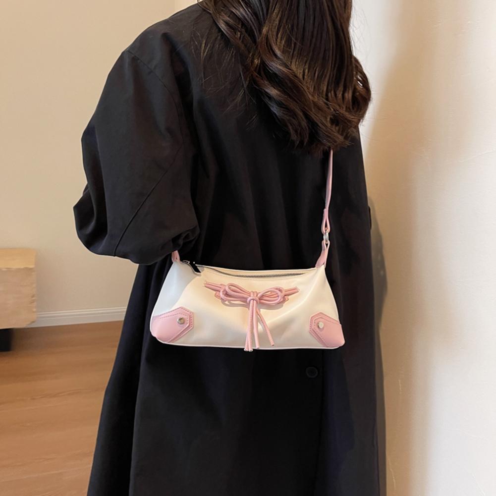 Bow Tie Chic Y2K Handbag PU Leather Trendy Shoulder Bag Contrast Color Clutch Purse Shopping Dating Bag for Women and Girls
