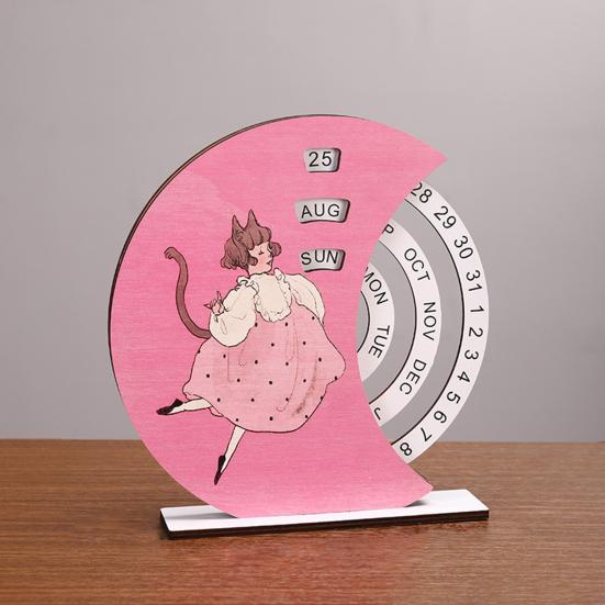 Wooden Perpetual Calendar with Rotating Blocks Desktop Office Decor Desk Organizer Cute Motivational Gift for Students Creative Home Office Accessory