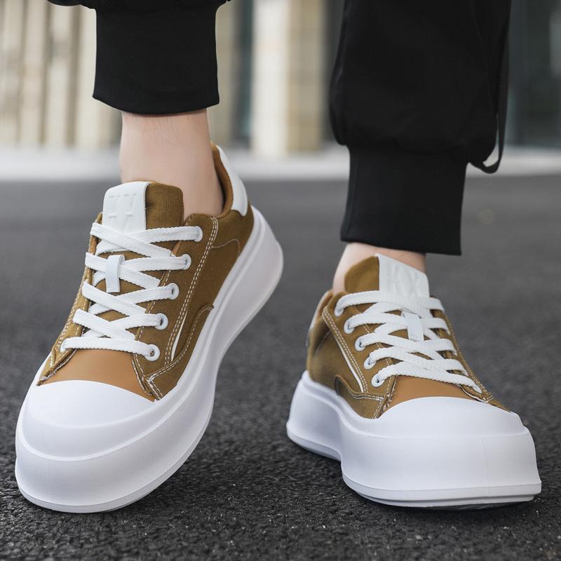 Four Seasons Students Low Top Solid Color Thick-soled Heightening Shoes Men's Korean Version Lace-up Casual Board Shoes Street Canvas Tide Shoes