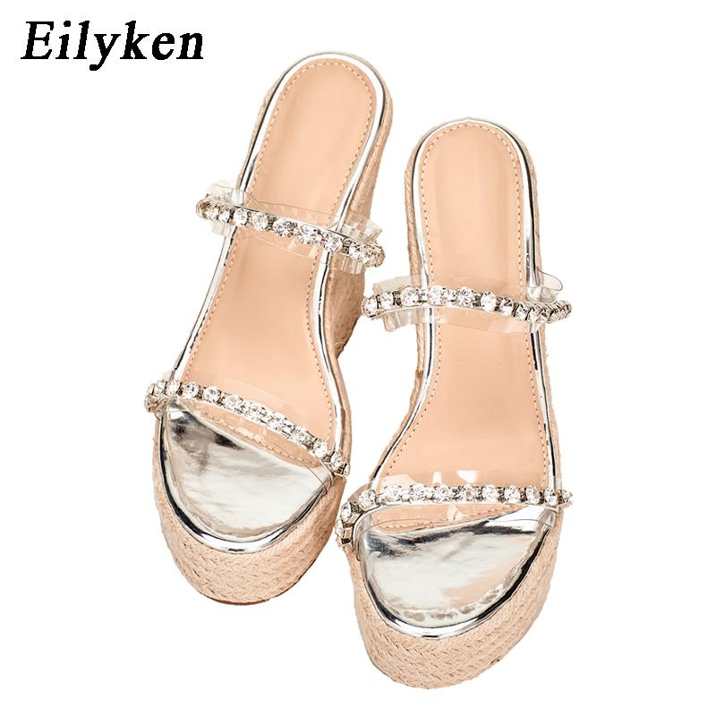 Moda Eilyken 2025 Nuevas Zapatillas de Plataforma de CRISTAL con Cuña Verano Zapatos Peep Toe Mujer Sexy Mules Super Altas Sandalias Femeninas