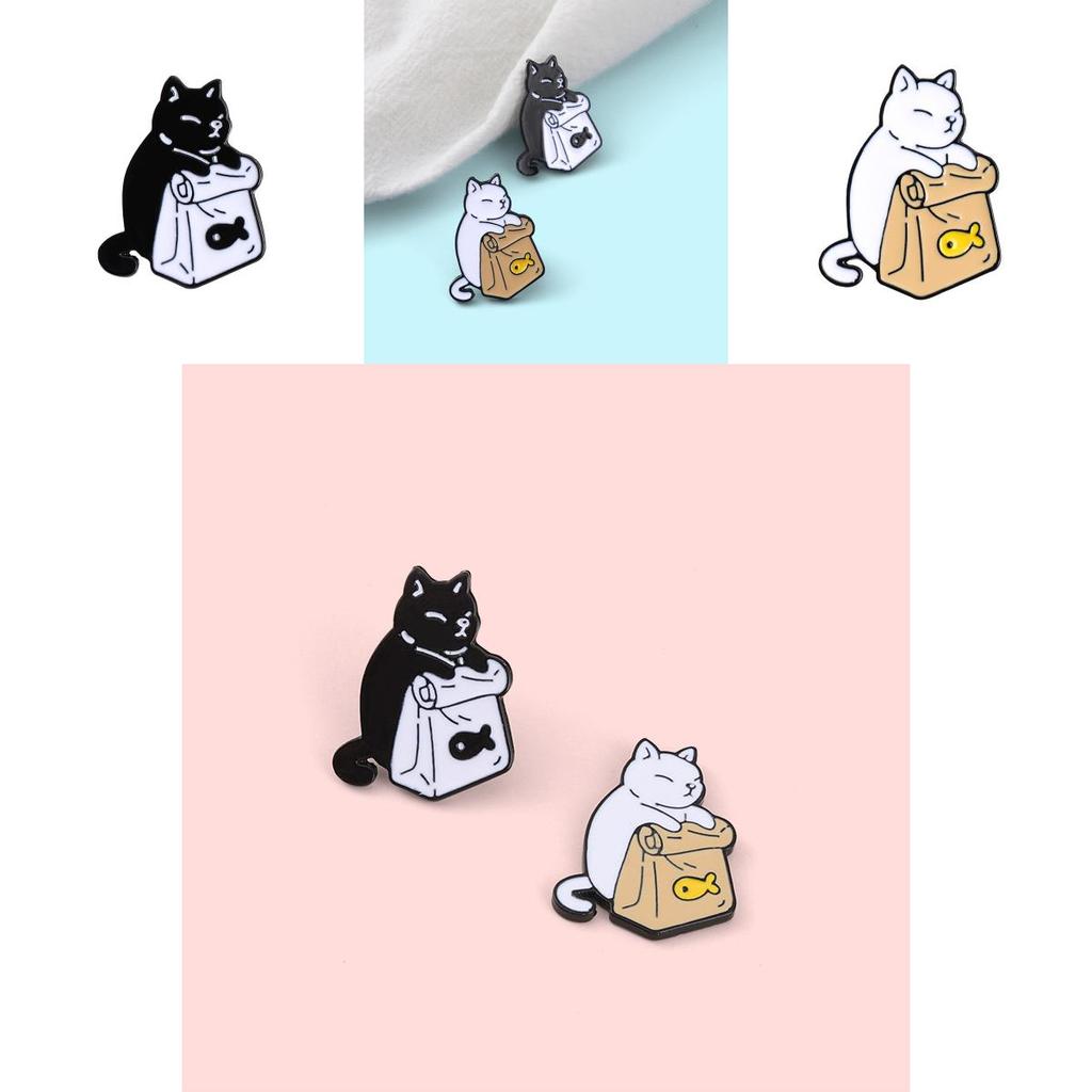 And Black Fun White Catfish Character Badge Charming Alloy Brooch For Everyday Style
