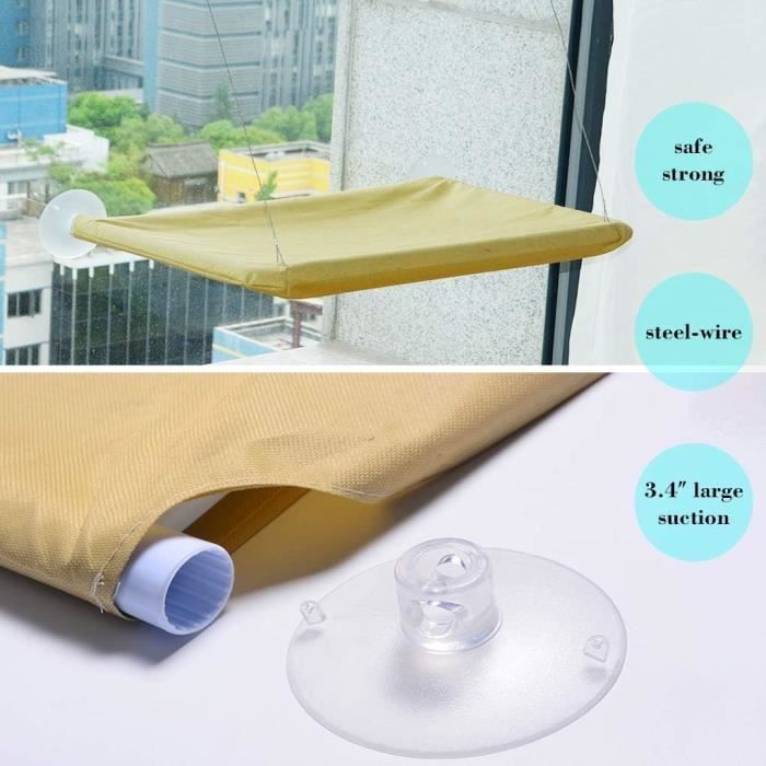 Hamac pour chat - yiqi - monté sur fenêtre - ventouse 8,9 cm - capacité 15 kg - tissu oxford respirant