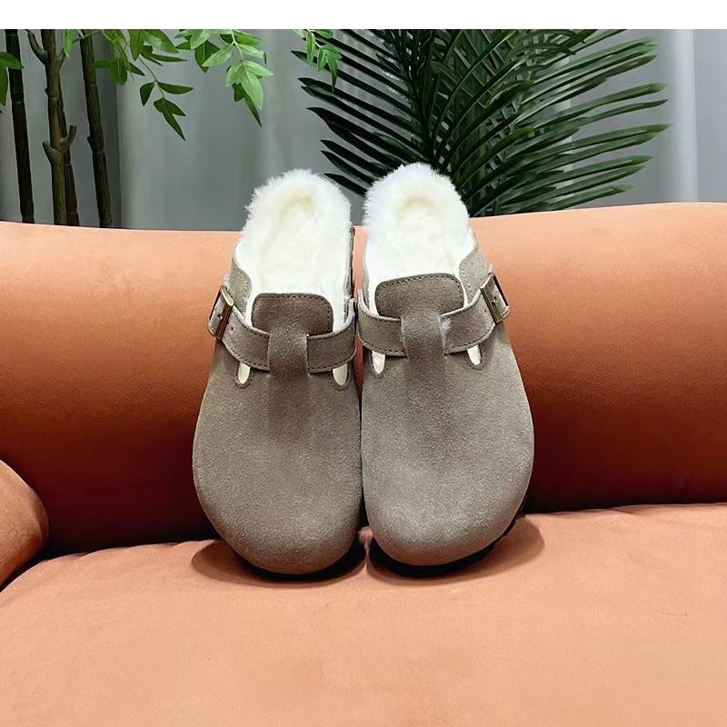 

Модные женские тапочки 2024 года, осень-зима, кожаные тапочки с круглым носком, парные тапочки, повседневные, сохраняющие тепло, женские замшевые тапочки Mujer 35