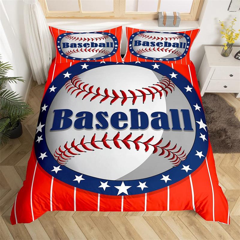 Baseball Duvet Cover King Size Polyester Sports Theme Bedding Set For Baseball Lovers Boys Girls