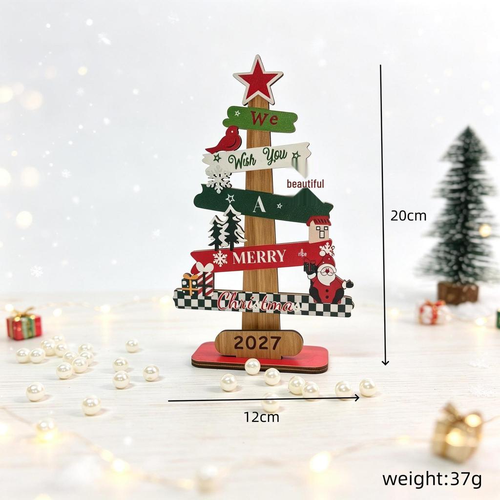2026 Wooden Christmas Tree Ornament: English Letter Creative Decoration