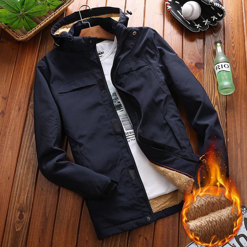 

Autumn and Winter New Thickened Outdoor Men s Stand-up Collar Hooded Jacket Winter 4XL