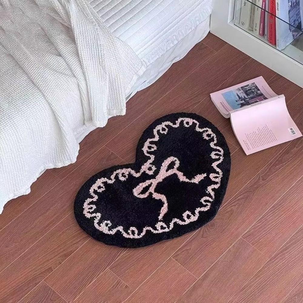 

Thickened Bow Heart Rug Anti-slip Decorative Carpet Fashion Flocked Floor Mat чёрный