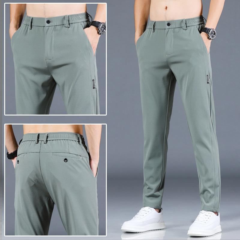 Summer Thin Ice Silk Trousers Speed Dry Trousers Casual Trousers Men's Sports Trousers Elastic Waist Trend Black Long Trousers