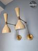 Mid Century Italian Brass Wall Sconce Pair: Cream Diablo Stilnovo Style