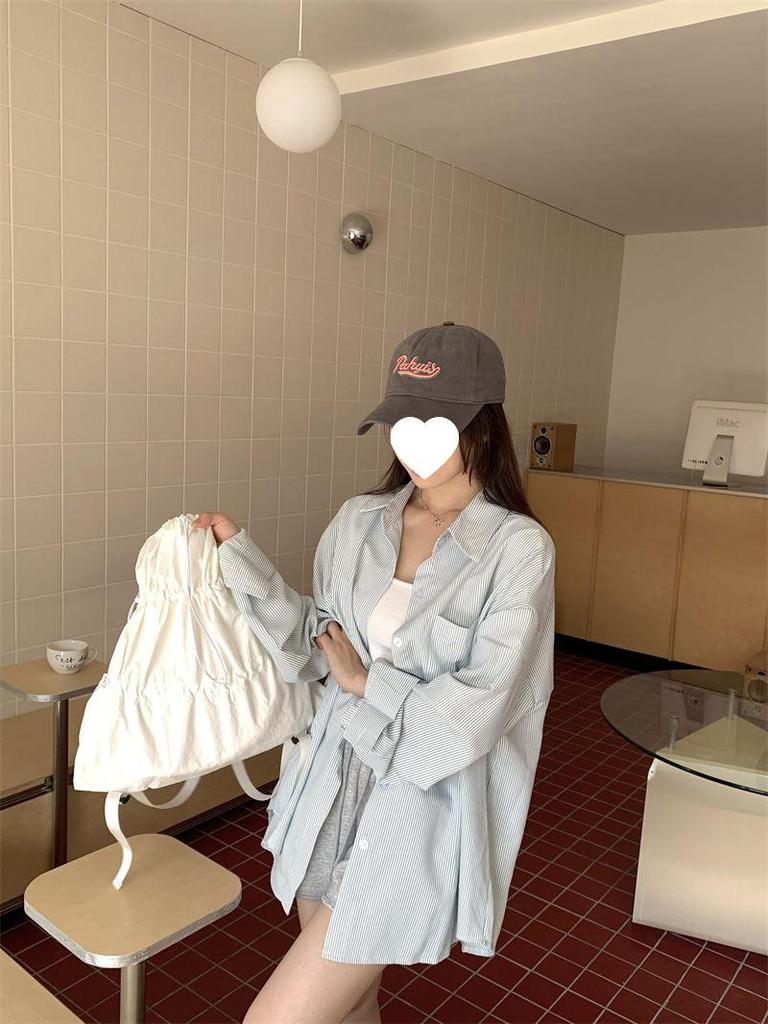 Korean Style Yellow Striped Women's Casual Shirt Coat - Autumn Design