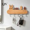 Wall Mounted Key Holder Wooden with 5 Hooks, Cartoon House Theme Organizer, Multi Adhesive Rack for Purpose Hanging Keys Pet Leashes And Hats