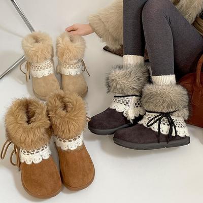 Warme Schneestiefel mit dicker Sohle für Damen Neue Winter Anti-Rutsch Dicke Zottelige Baumwollschuhe für Damen