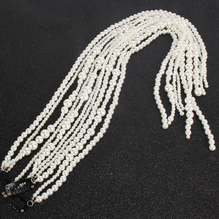 Imitation Pearl Hair Chain Fashion Hair Jewelry Long Alloy Chains For Women Exaggerated Headwear