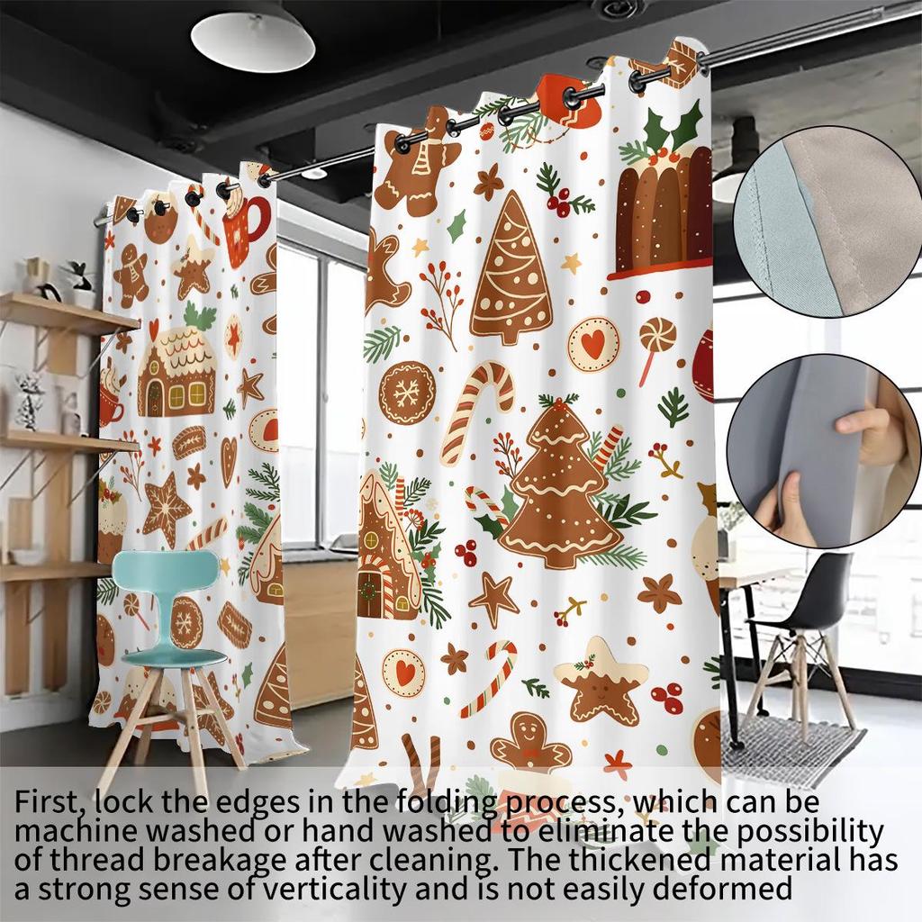Christmas Gingerbread Man Digital Print Blackout Curtain – Polyester, Thickened, Sun Protection