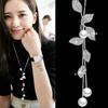 Korean Spring Pearl Leaf Tassel Necklace Pendant for Sweaters