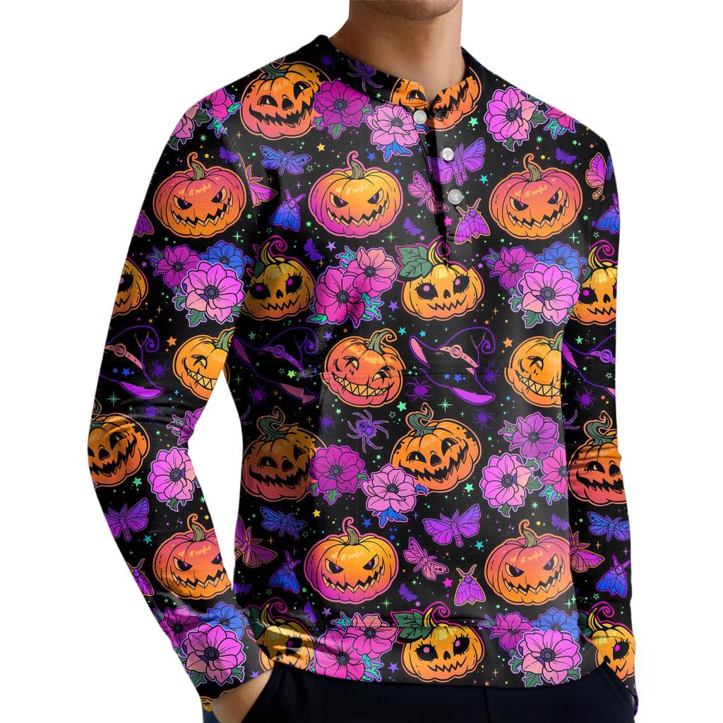 Pánská ležérní mikina na knoflíky, módní potištěná košile s dlouhým rukávem, pulovr