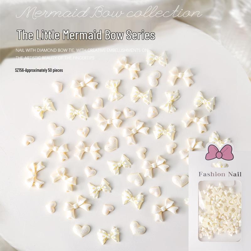 

Русалочьи жемчужные сердца, смола, бантики, нейл-арт, 3D декор в виде лент, 50 шт.