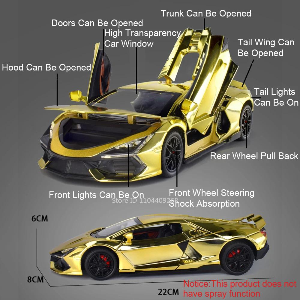 1:24 Scale Lambor Revuelto Car Model Toy Alloy Diecast Sound Light Pull Back Steering Shock Absorber Models Ornaments Gifts