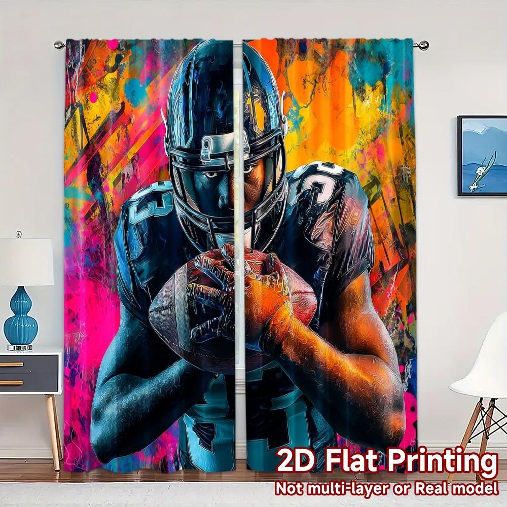 

Flat Printing Curtains Without Rod Gridiron Blaze Popular Fashionable Fabric Curtain Set Of 2 Made Polyester Washable W100*H70(CM)-Hooks&2PCS