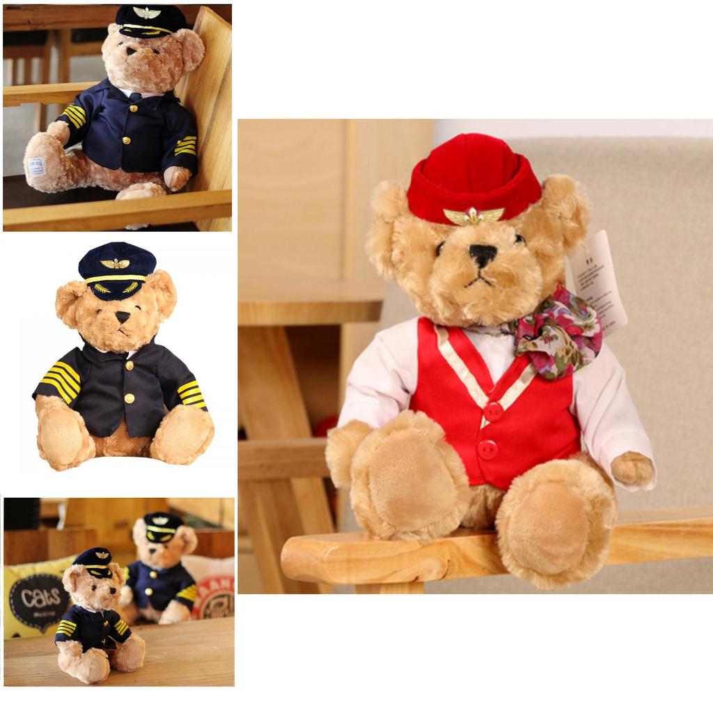 Cute Captain Teddy Bear Plush Toy For Kids And Aviation Enthusiasts