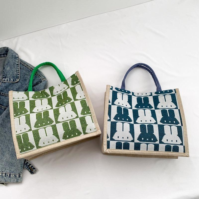 Women's Bag Simple Pure Linen Fashion Portable Magnetic Buckle Single Shoulder Bag Rabbit Bag