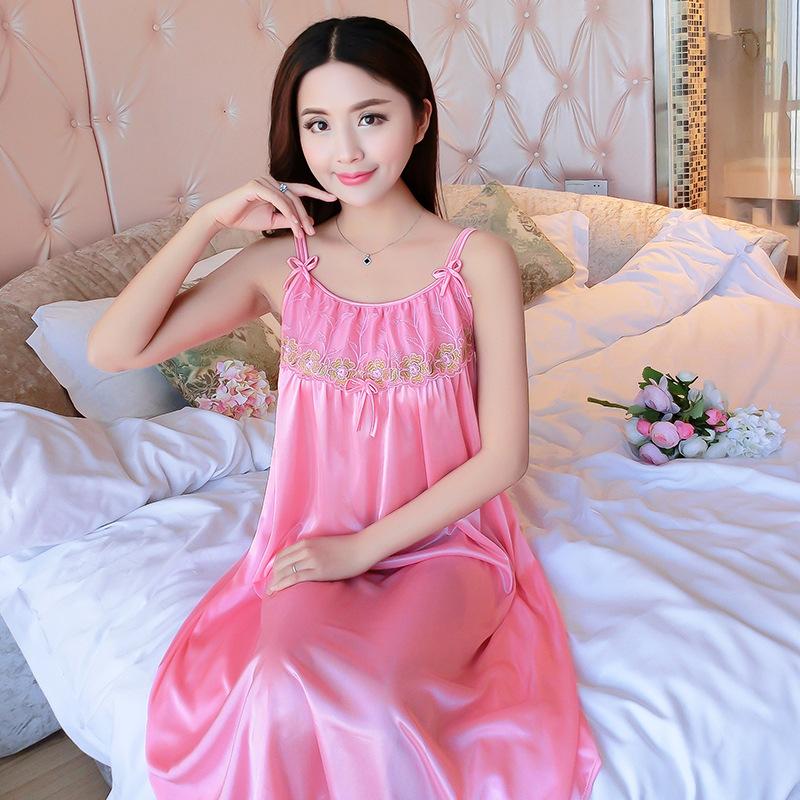 Spring and Summer Suspender Nightdresses, Can Wear Artificial Silk Pajamas, Loose Casual Large Swing Skirts, Large Sizes, Comfortable