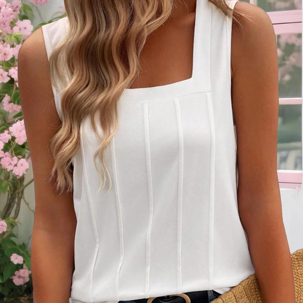 2026 European & American Women's Solid Color Knit Square Neck Pleated Vest - Summer Collection