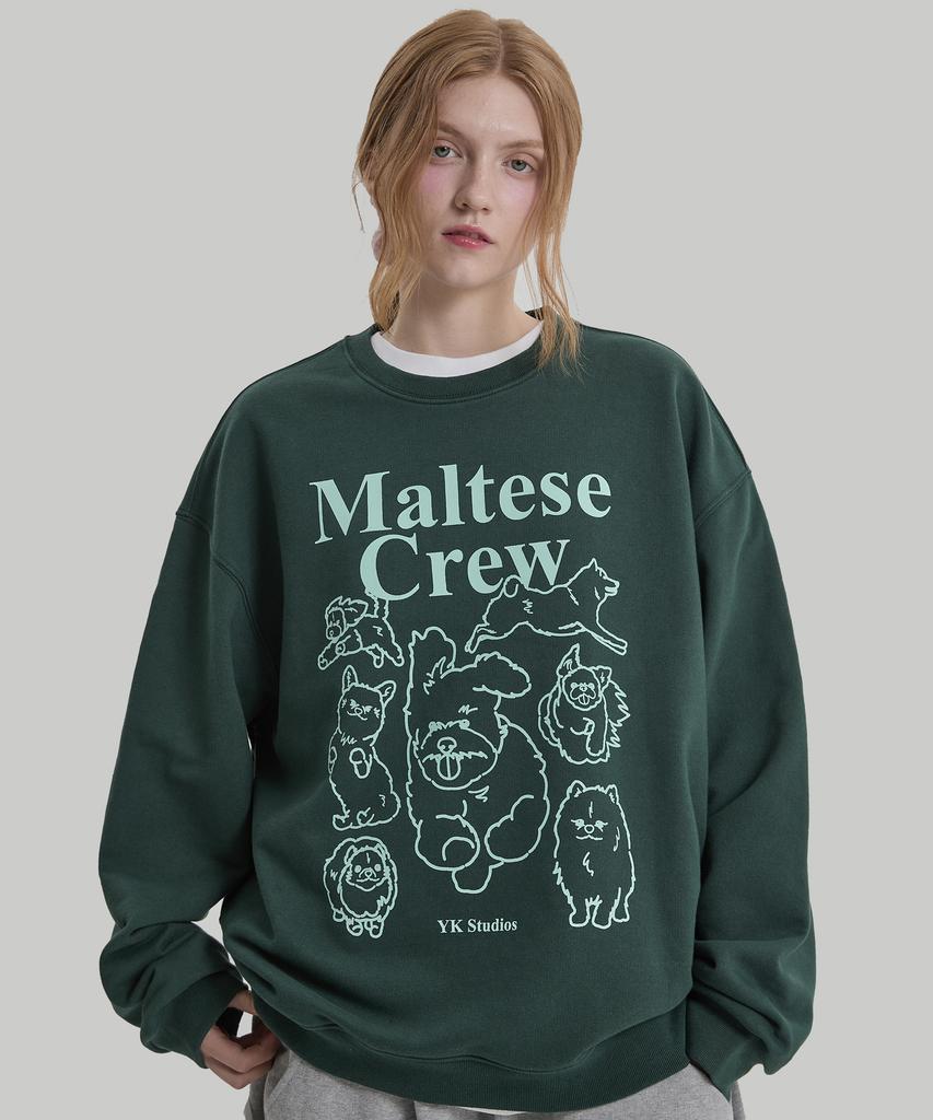 WAIKEI Maltese Crew Line Graphic Sweatshirt Green