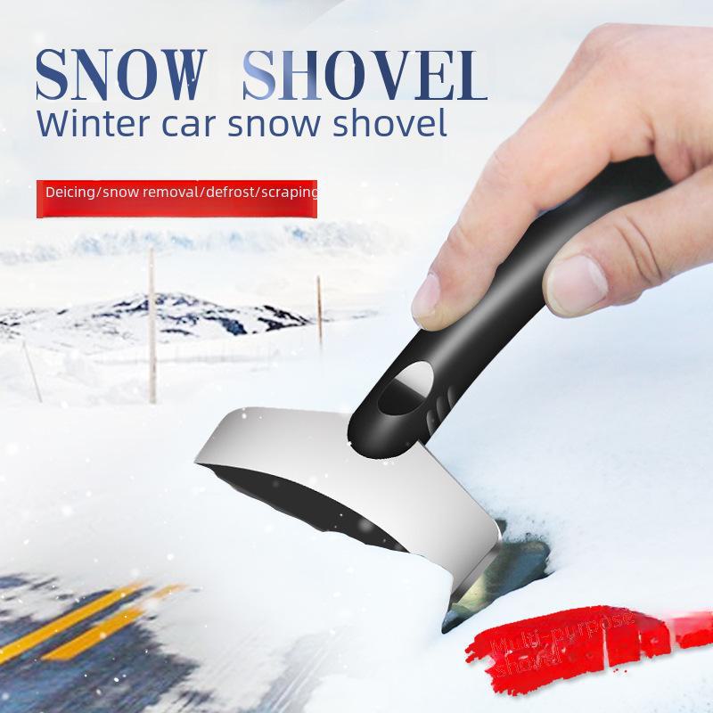 Schneeschaufel aus Edelstahl: Abtauen und Eis entfernen, Winter Auto Schneeschaufel, Multifunktion 2-in-1.