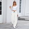 Women Autumn Winter Sports Casual Side Striped Drawstring High-Waisted Straight-leg Pants Sweatpants
