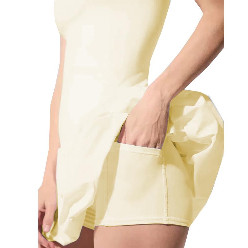 Elegant Cross-Border Sweet Style Camisole with Chest Pad: Pleated Tennis Skirt and Anti-Exposure Puff Design